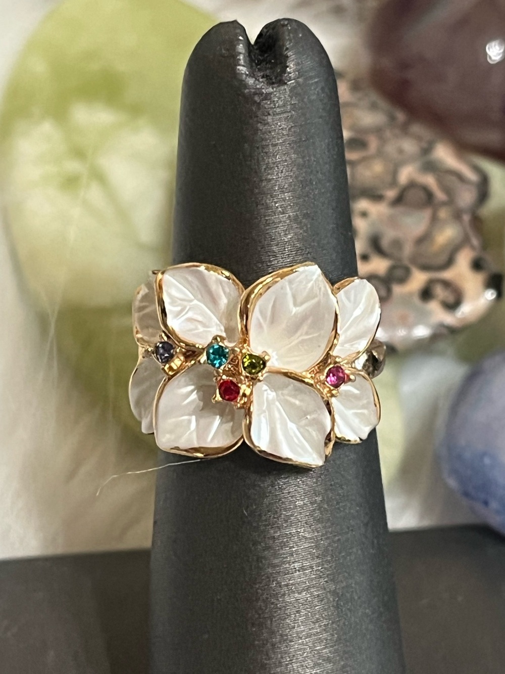 White Enamel Flower Ring
